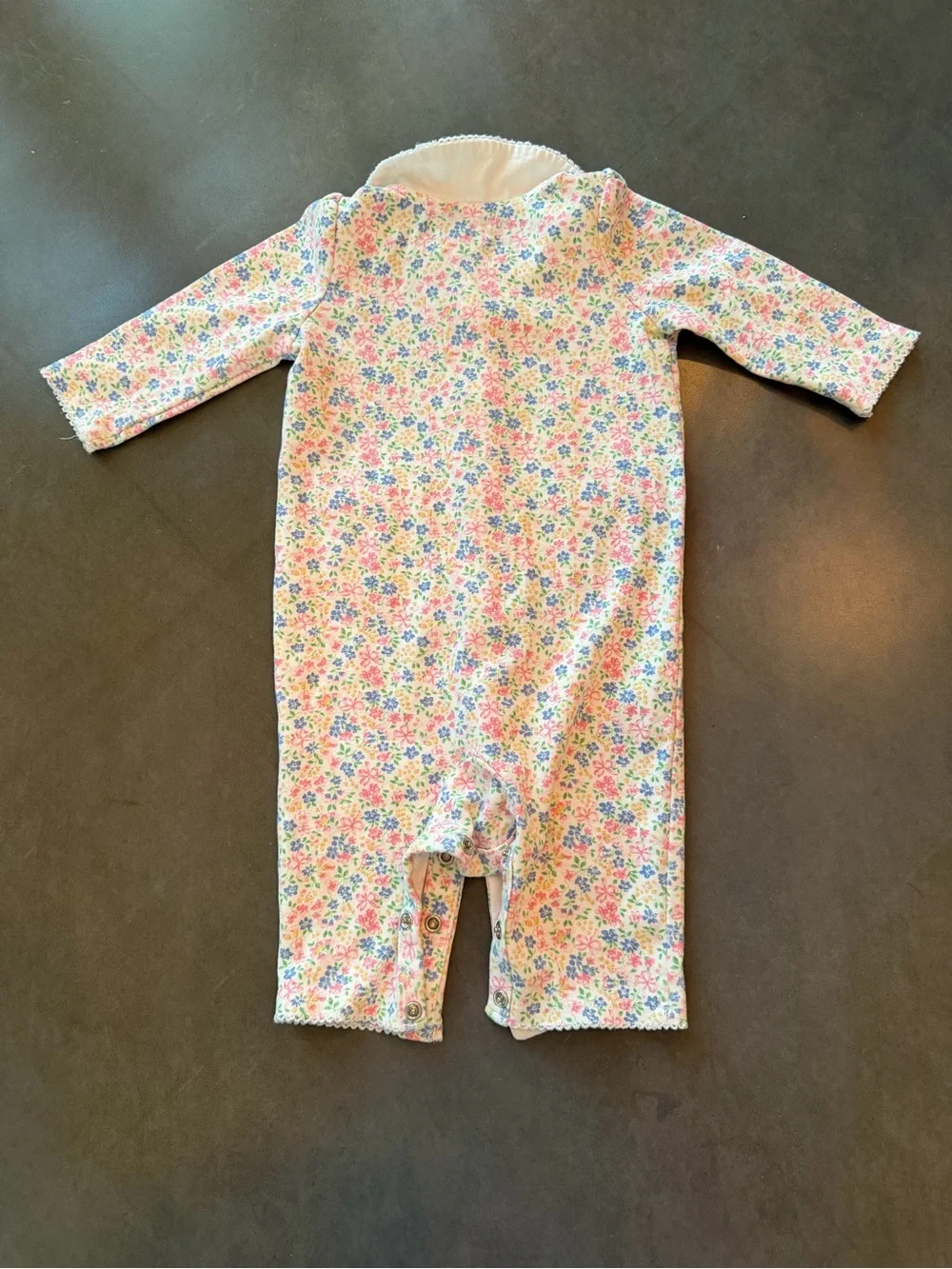 Ralph Lauren Baby Floral Collared Pink & Blue Long-Sleeve One-Piece